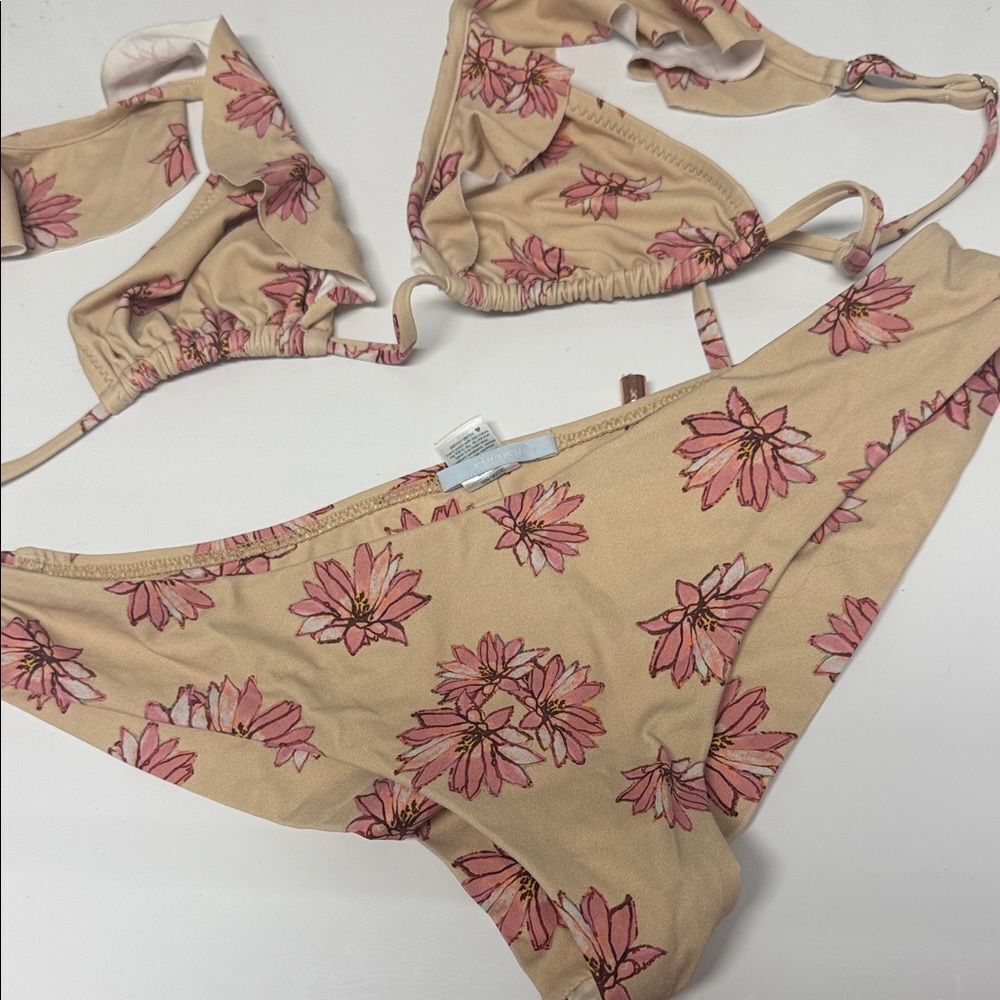 Floral Bikini Set in Pink & Tan Small Top Medium Bottom - LIKE NEW Swimwear